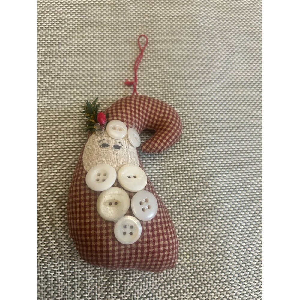 Vintage Primitive Handcrafted Rustic Santa Claus Ornament Button Accents Checker